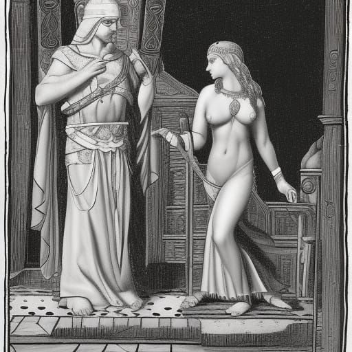 Goddess Meets Shepherd King in Mythical Scene