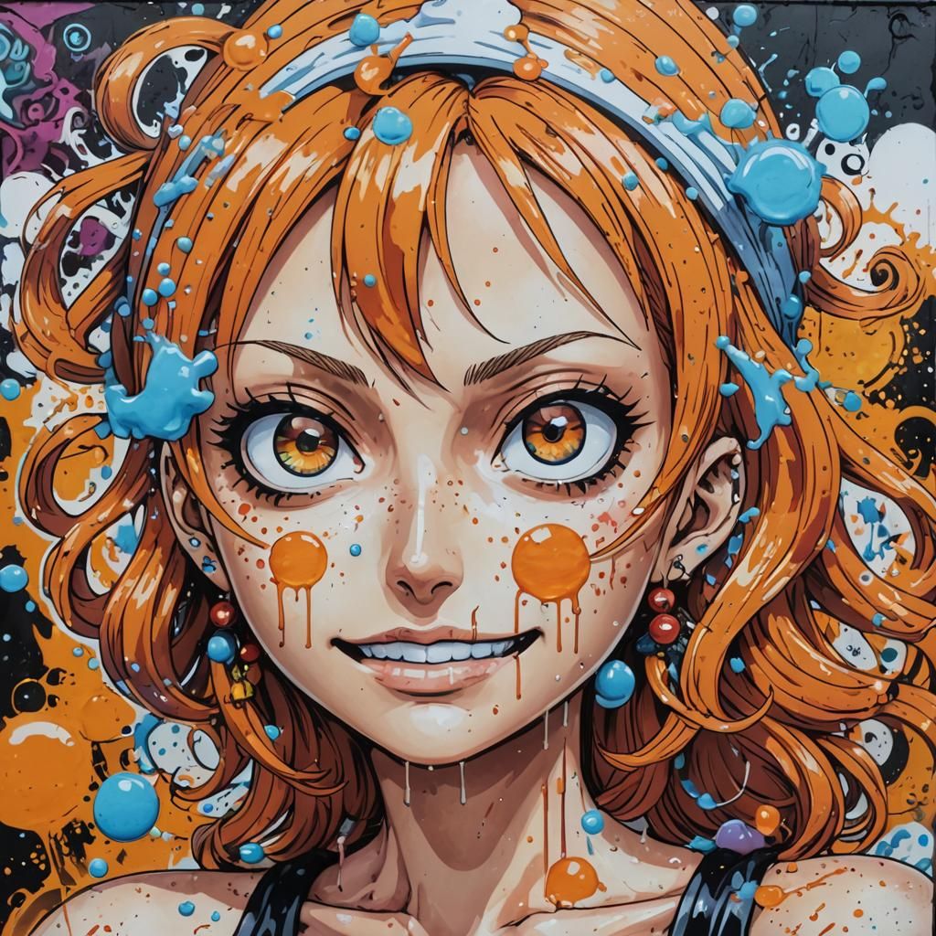 Anime Nami Graffiti Art in Polychromatic Style