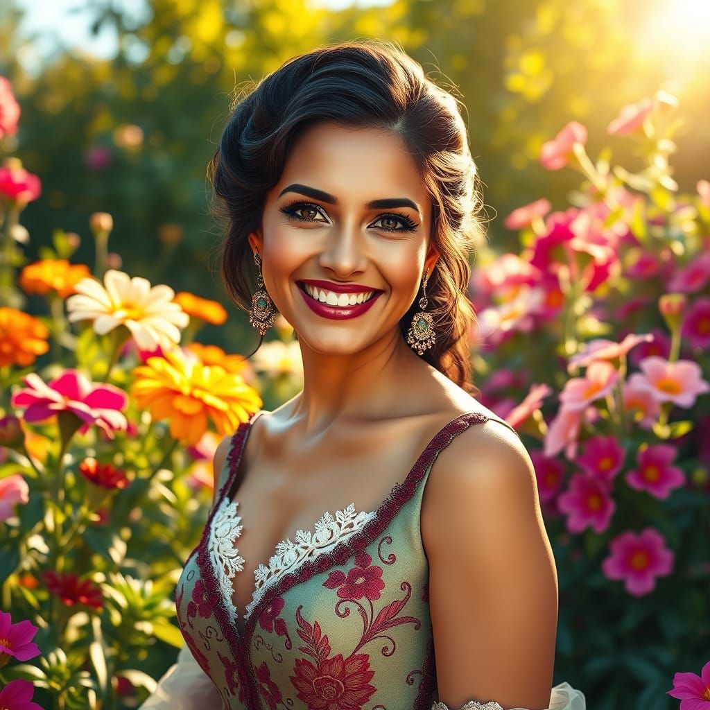 Elegant Woman in Garden, Art Nouveau Style