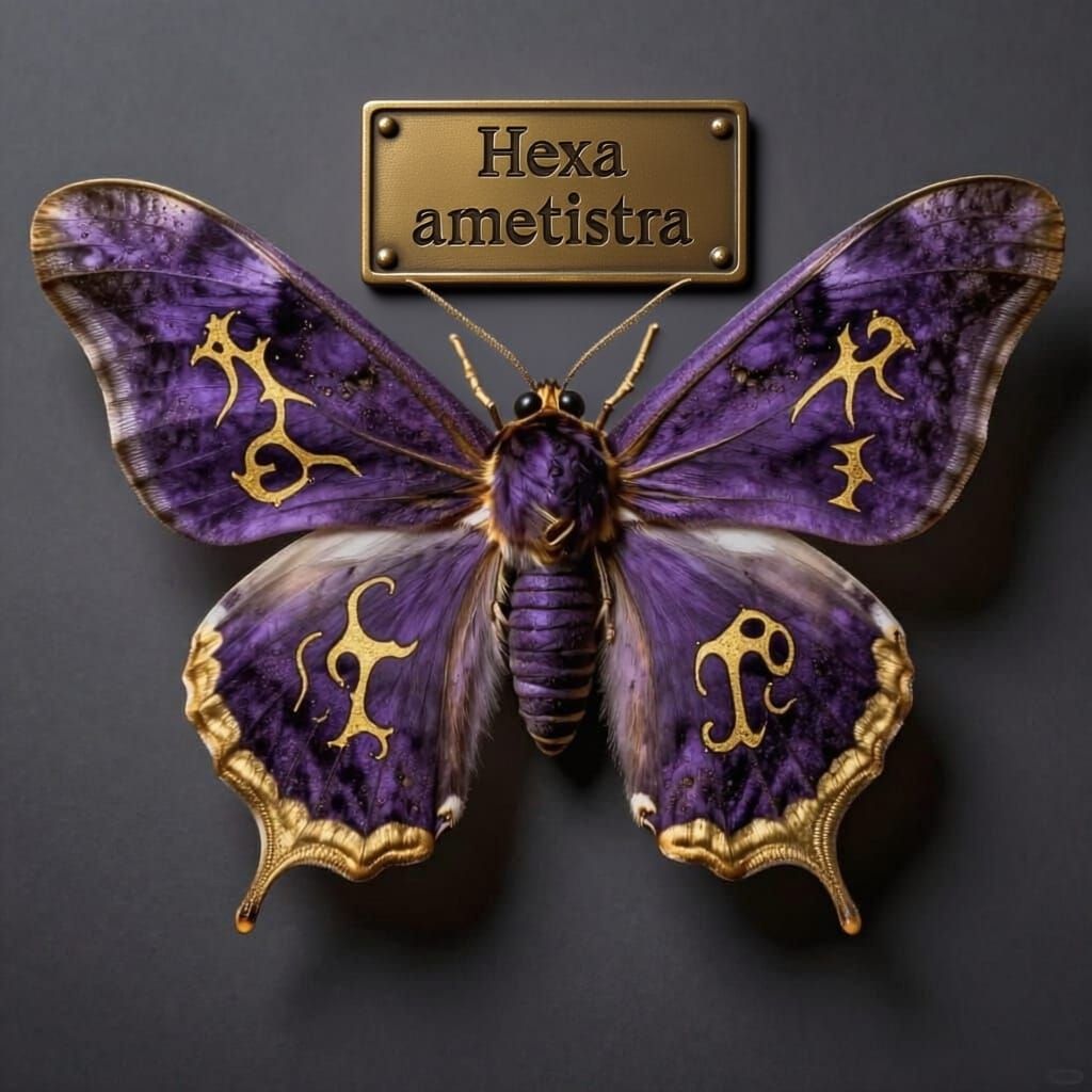 Mystical Amethyst Moth With Golden Patterns
