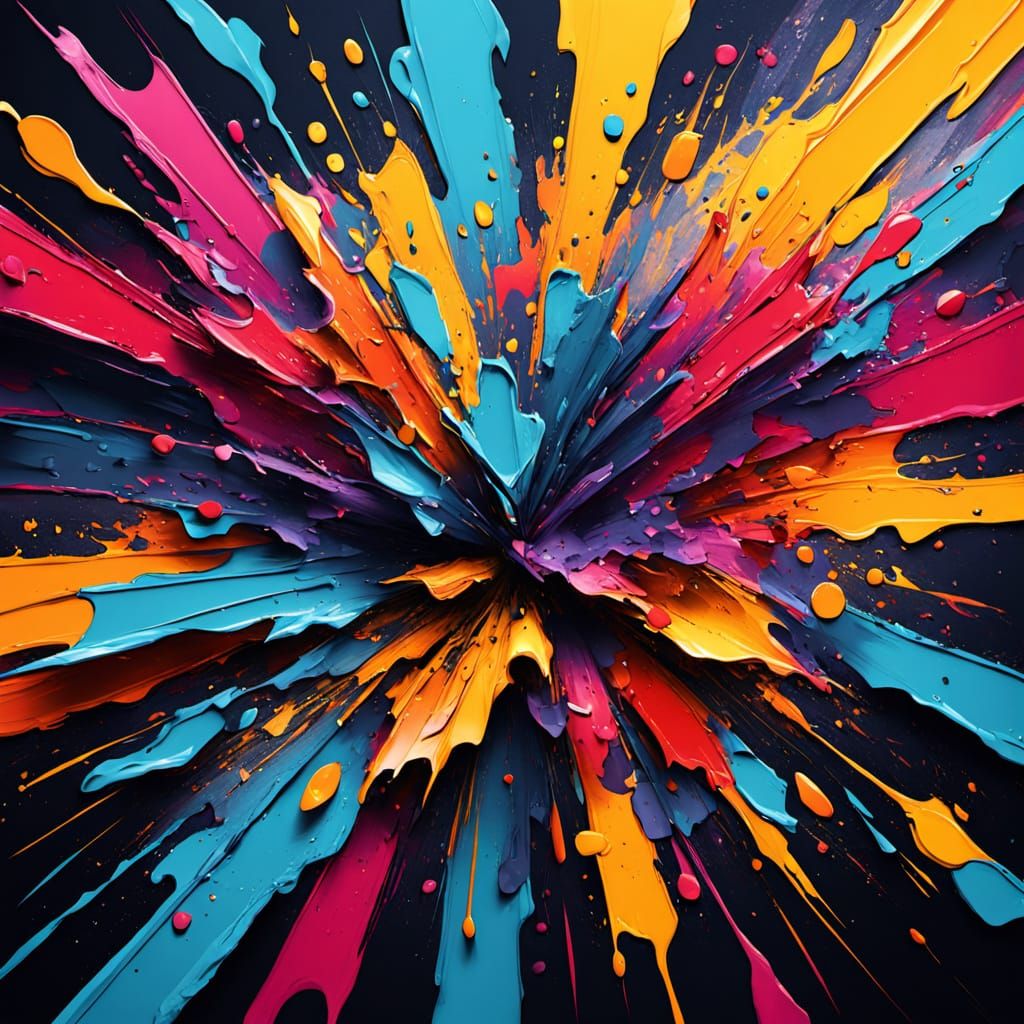 Vivid Abstract Expressionist Painting with Geometric and Org...