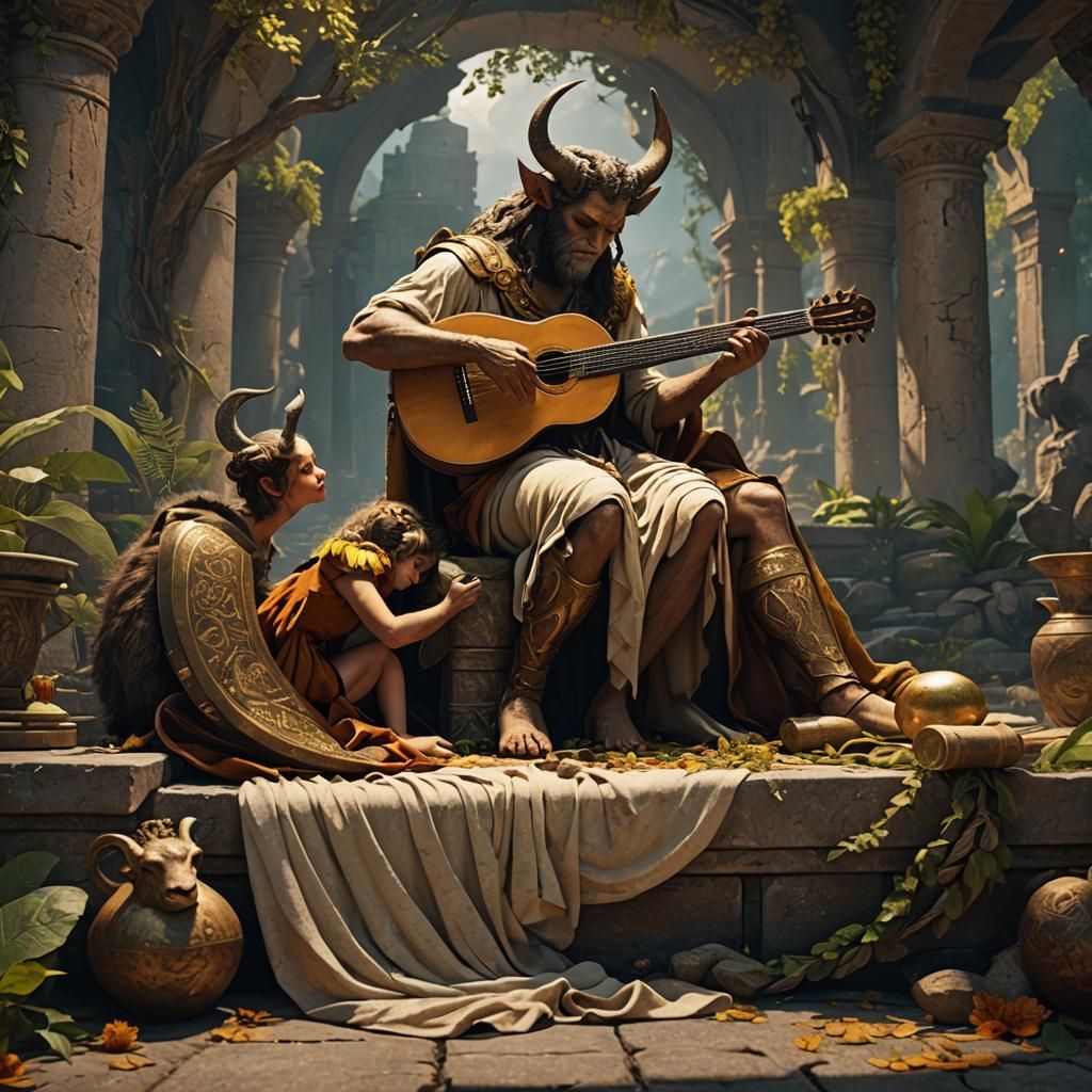Satyr's Lute Serenade for Sleeping Girl in Toga