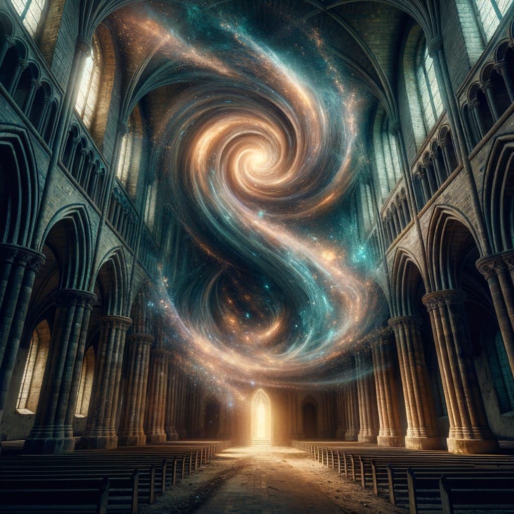 Cathedral Transforms into Swirling Cosmic Vortex