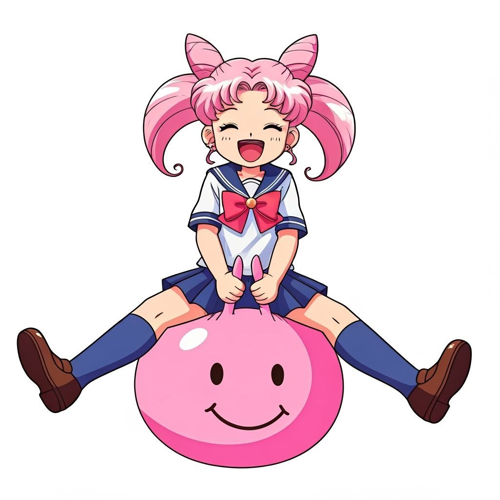 Chibiusa Bouncing on a Pink Hopper Ball in Anime Style