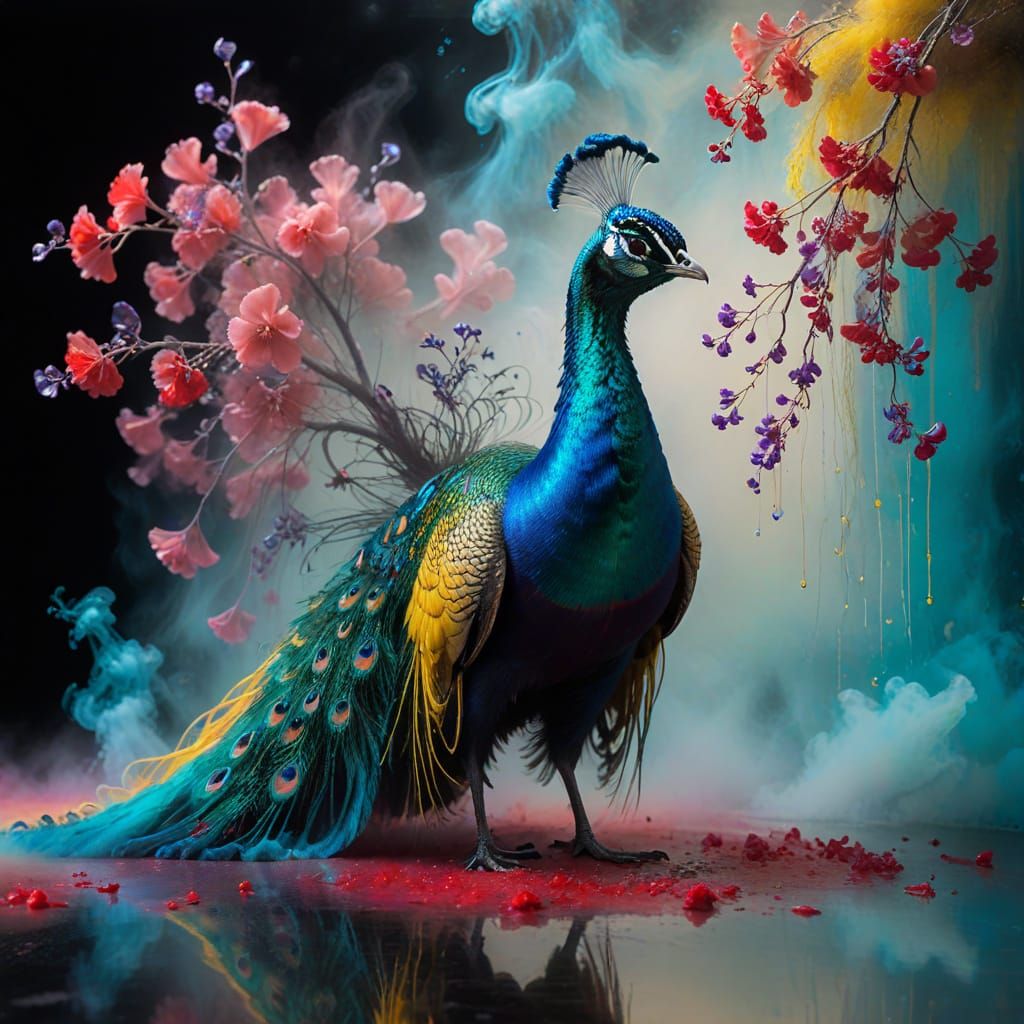 Peacock Dissolving into Aerogel Filaments