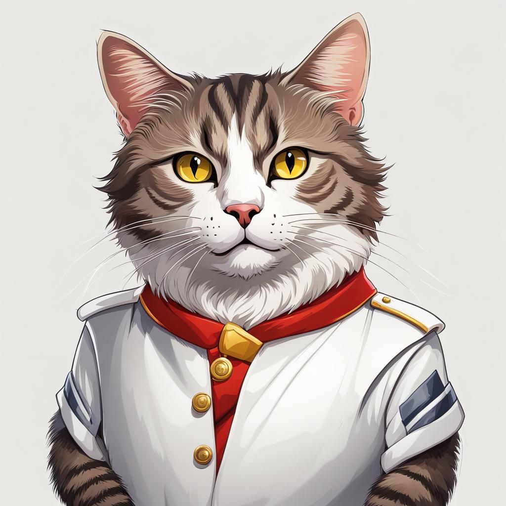 Proud Cat Caricature Portrait on White Background