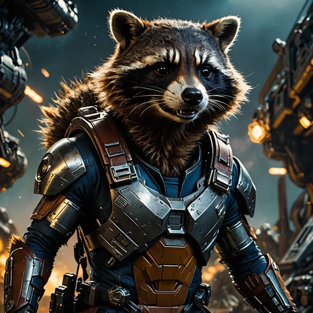 Cyborg Raccoon Cinematic Film Still