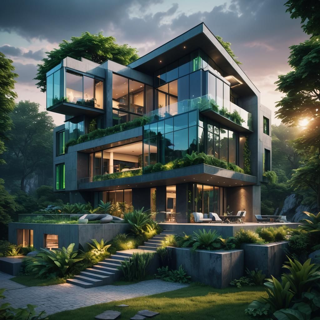 Futuristic Glass Villa in Prague: Digital Art