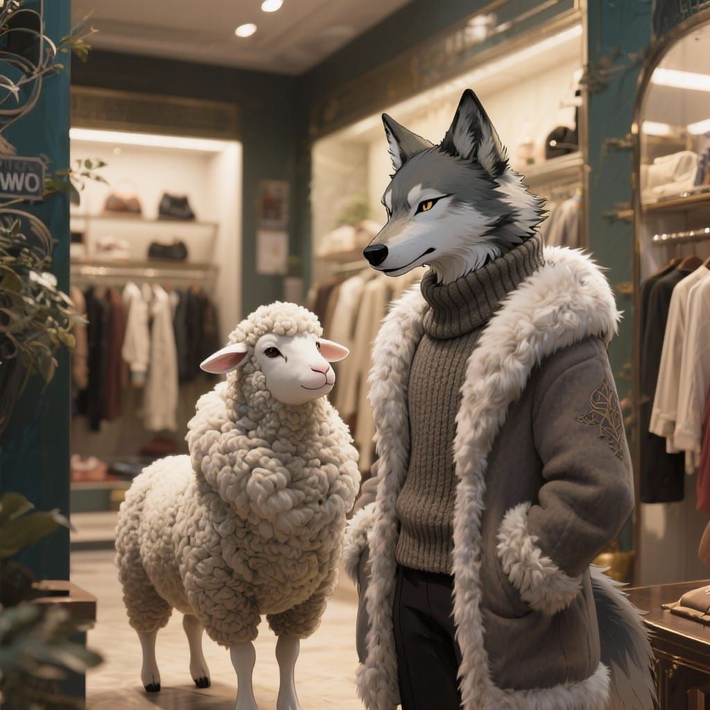 Wolf and Lamb Boutique Shopping in 3D Anime Style