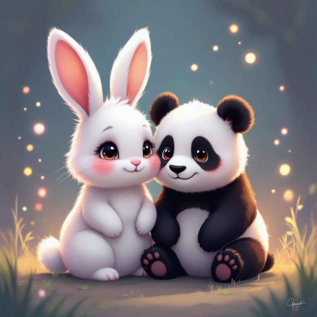 Whimsical Half Bunny Half Panda in Dreamlike Digital Art