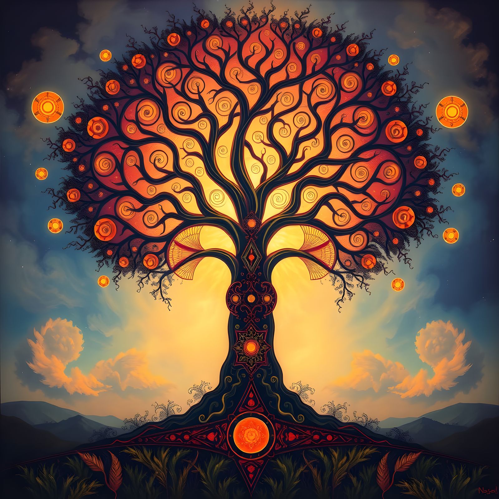 Tree of Life in Vibrant Fractal Impressionism