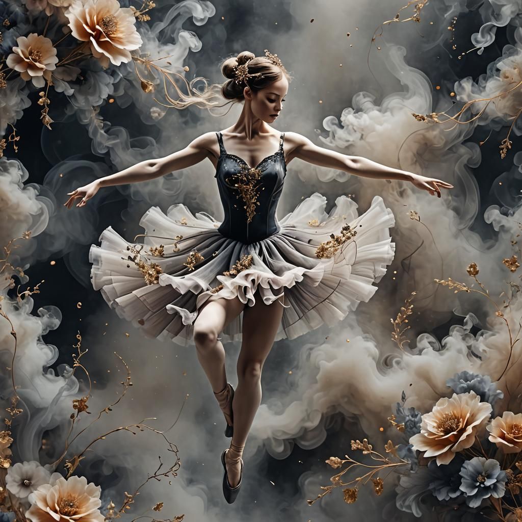 Ethereal Ballerina Dancing Among Velvet Flowers