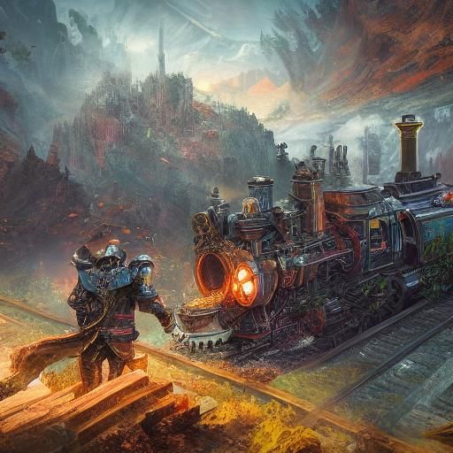 Dramatic Train Track Rescue: Detailed Digital Illustration