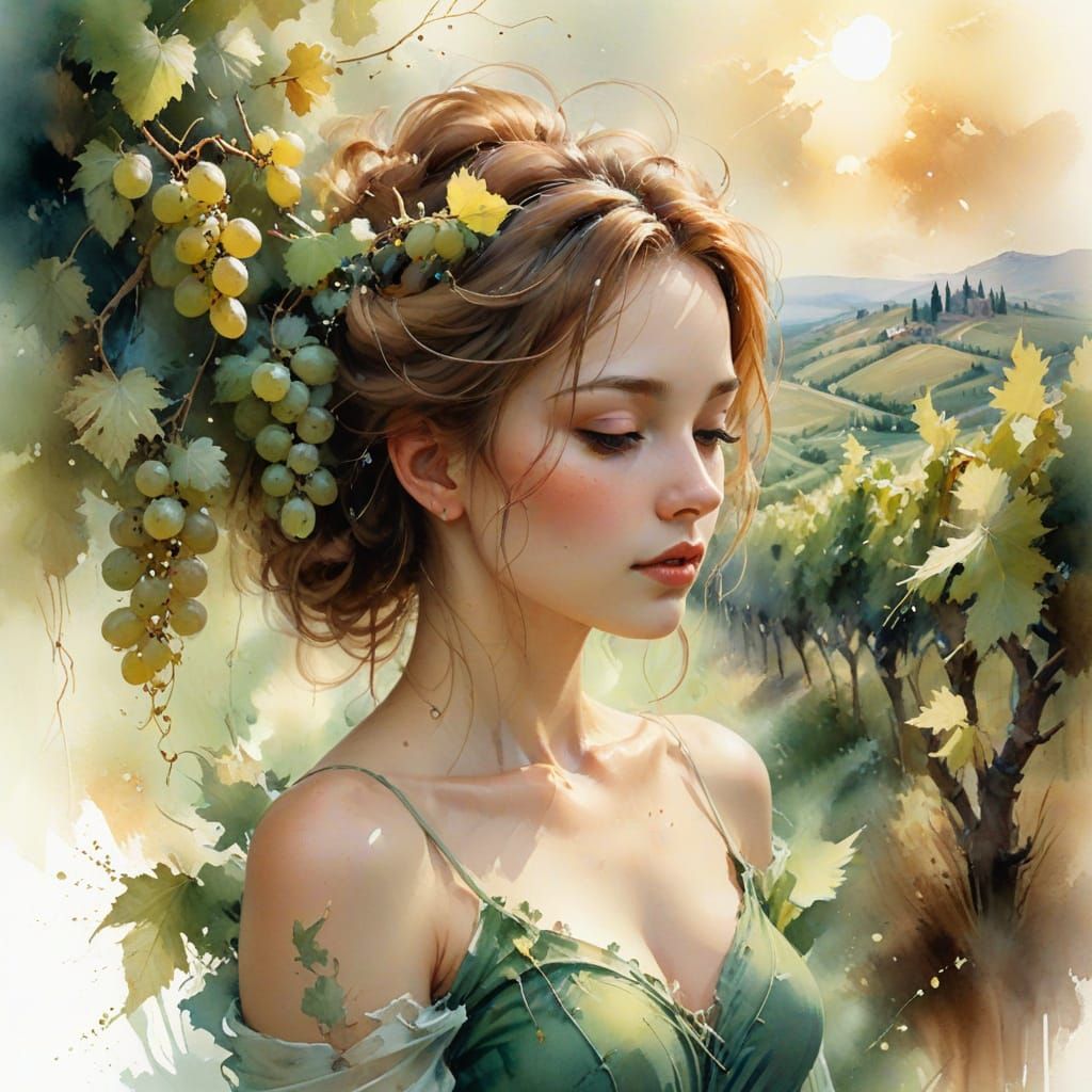 Tuscan Vineyard in Soft Focus Watercolour