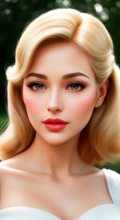 1950s Blond Woman in Park: Retro Pin-Up Art