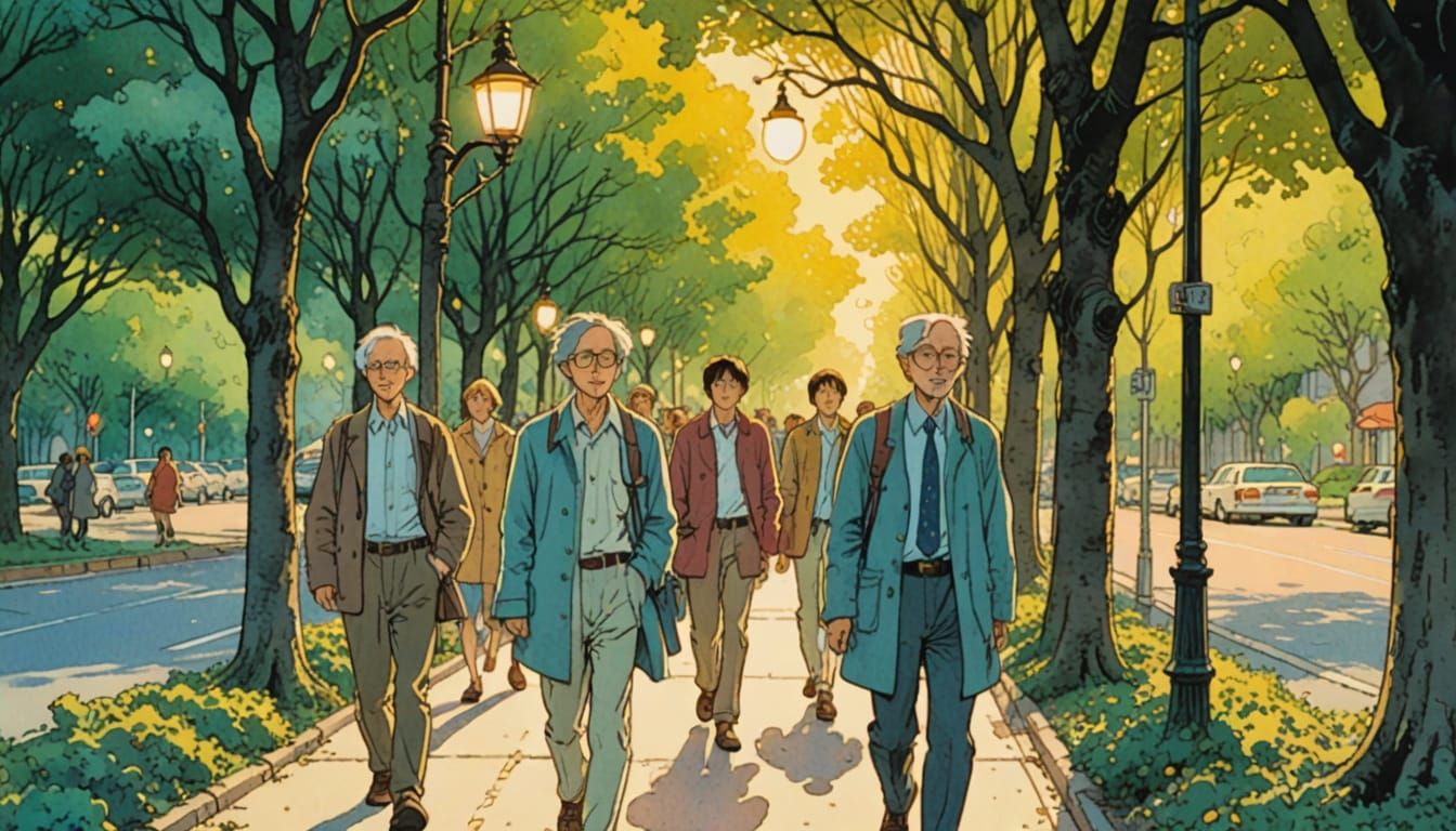 Sunlit Boulevard in Comic Book Art Style