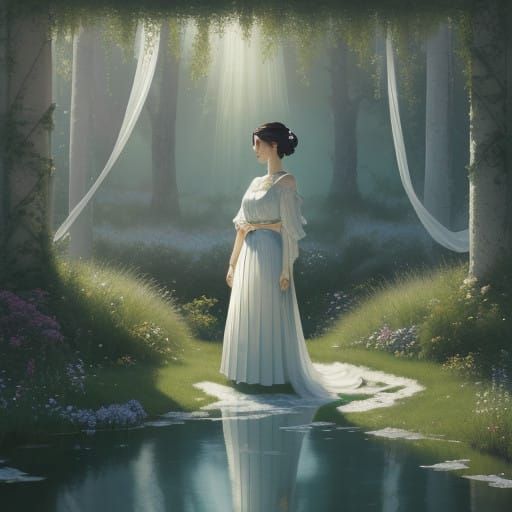 Serenely Clad Goddess in Ethereal Cylindrical Tunic