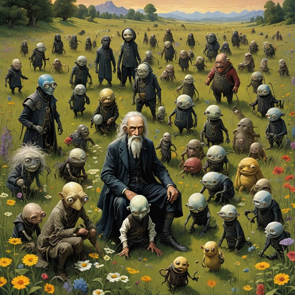 Eldritch Humanoid and Minions in Wildflower Meadow
