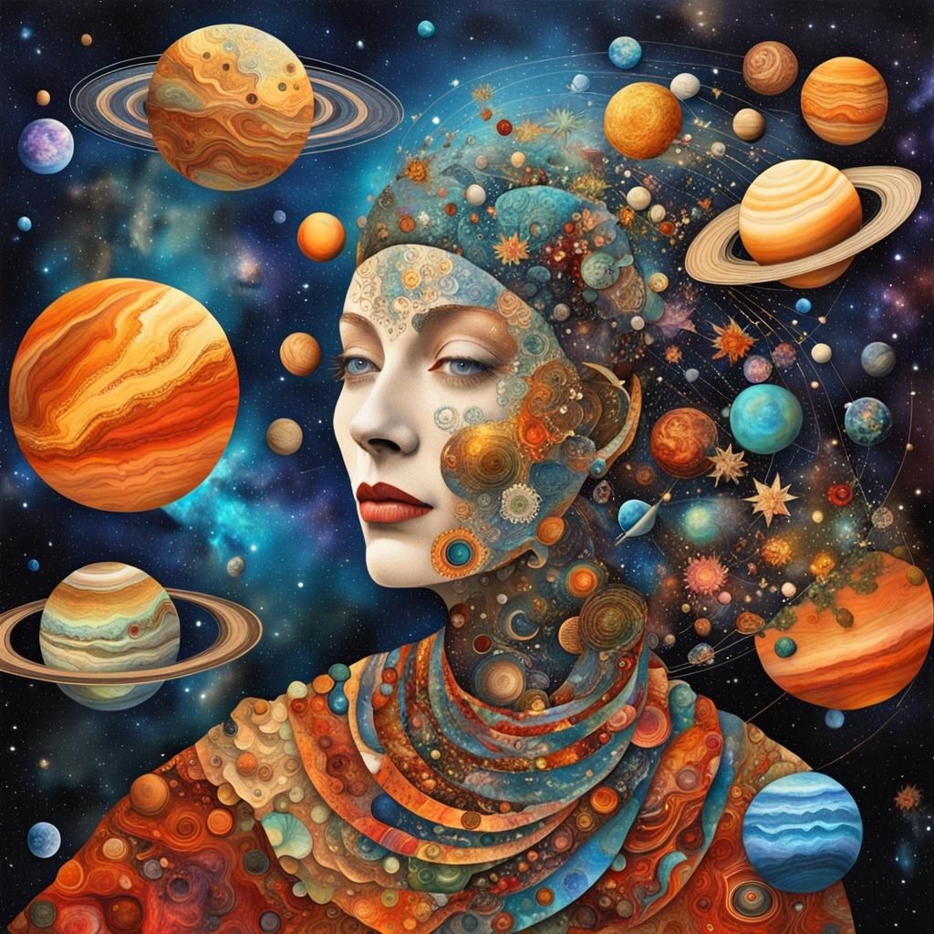 Lady Cosmos in Paper Collage Art Style