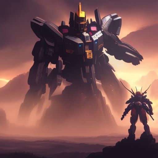 Detailed Gundam Matte Painting in Anime Style