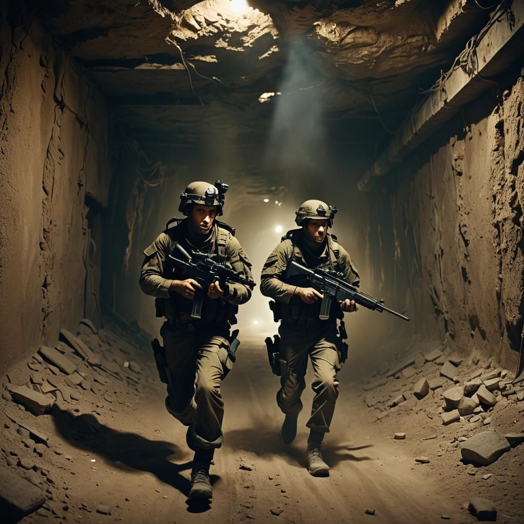 Israeli Commandos in Dark Tunnel: Cinematic Digital Art