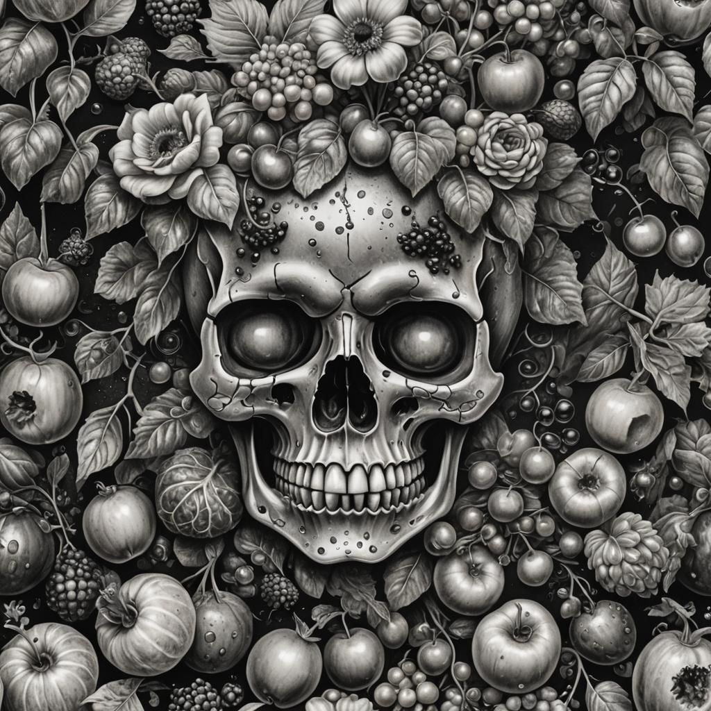 Hyperdetailed Charcoal Still Life: Betty Boop Skull