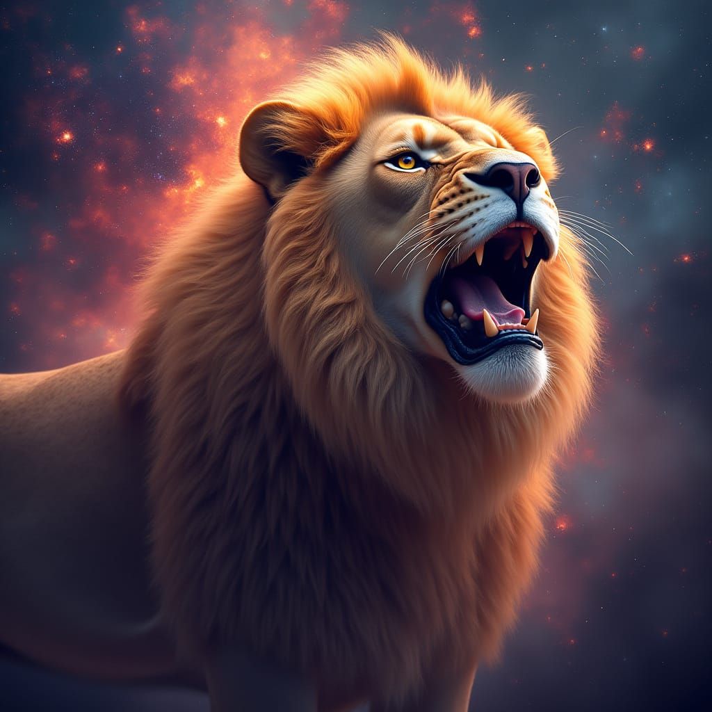 Ethereal Cosmic Lion in Hyperrealistic Digital Art