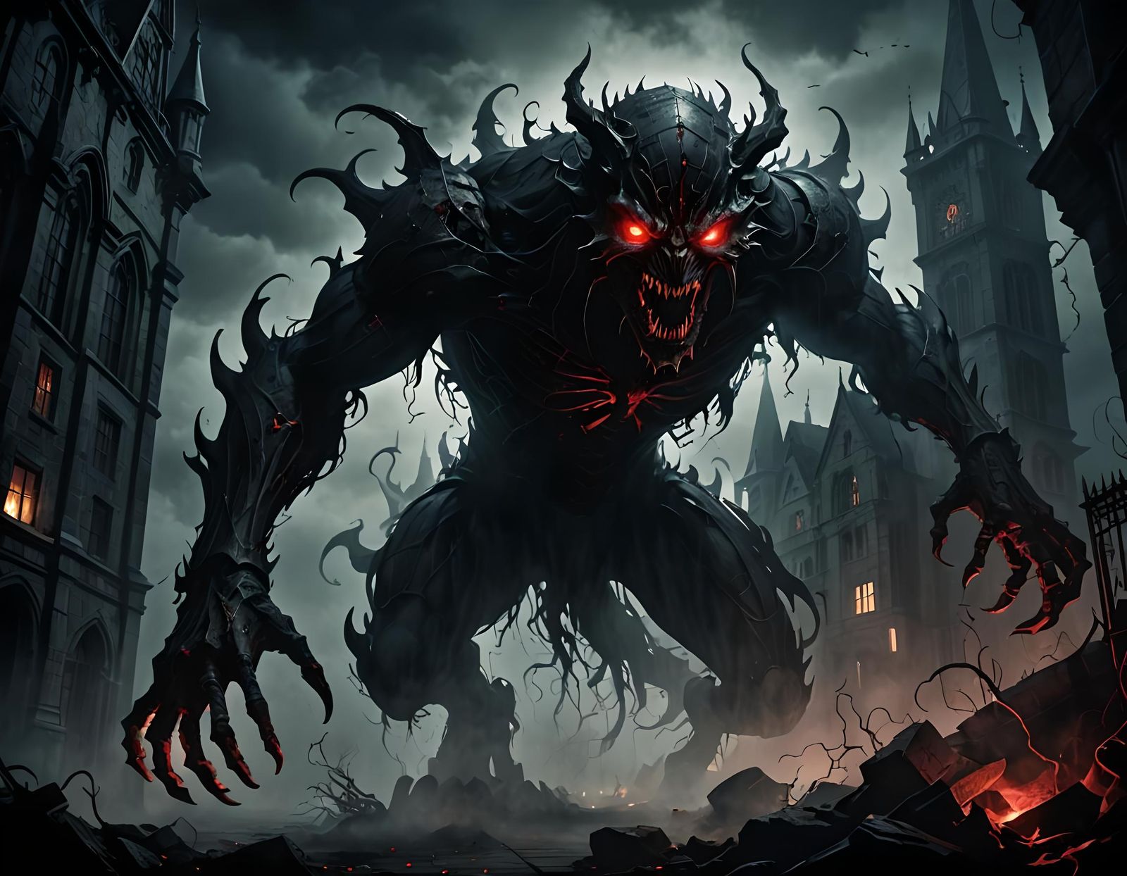 Terrifying Shadow Creature in Gothic Horror Style