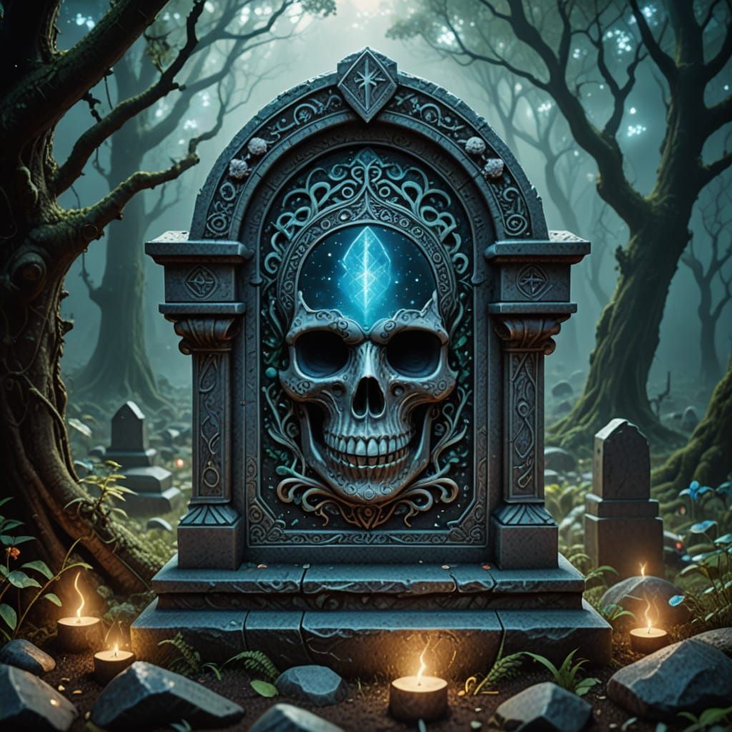 Ethereal Tombstone in Cosmic Dreamscape