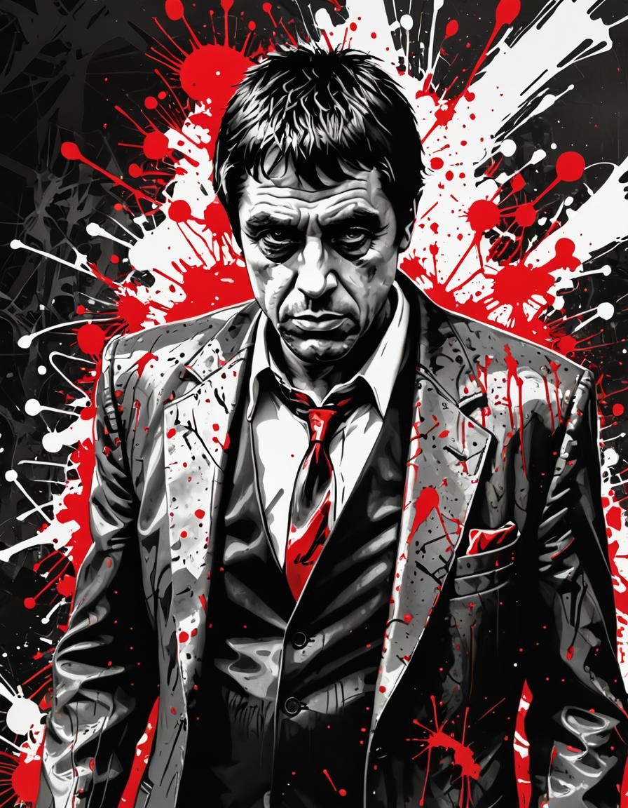 Scarface Portrait in Graffiti Style with Red Accents