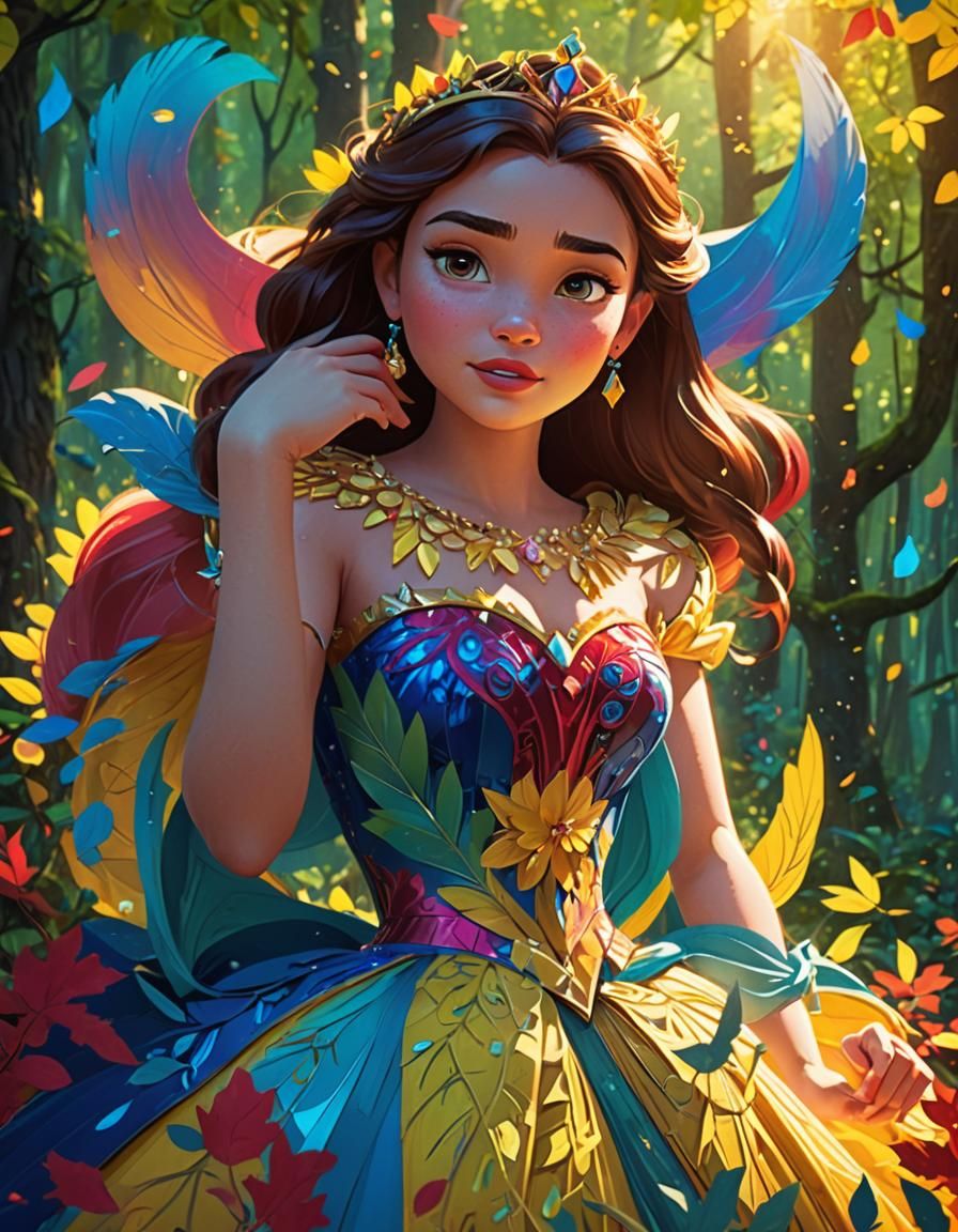 Disney Princess in Forest: Pixar-Style 3D Art