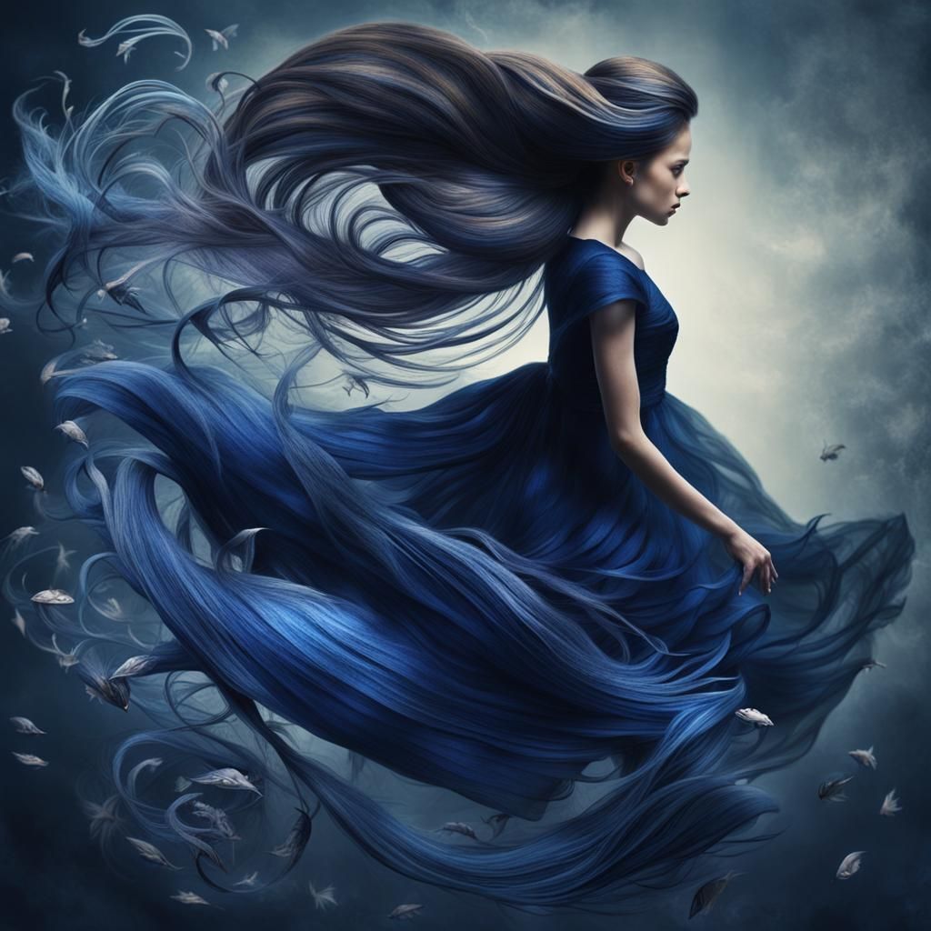 Blue Betta Fish Dress: Hyperrealistic Digital Art