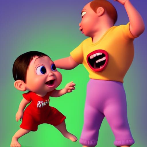 Baby Fighting Back: Pixar-Style 3D Digital Art