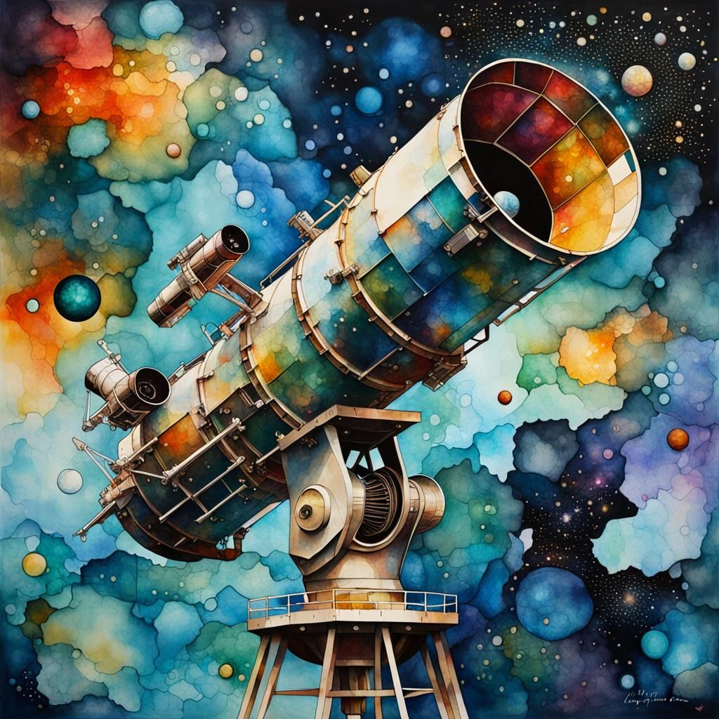 Hubble Telescope in Space: Surreal Alcohol Ink Cubism