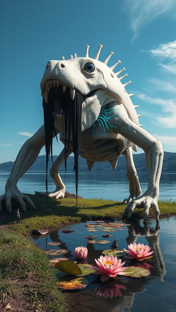 Colossal Amphibious Creature with Glowing Veins