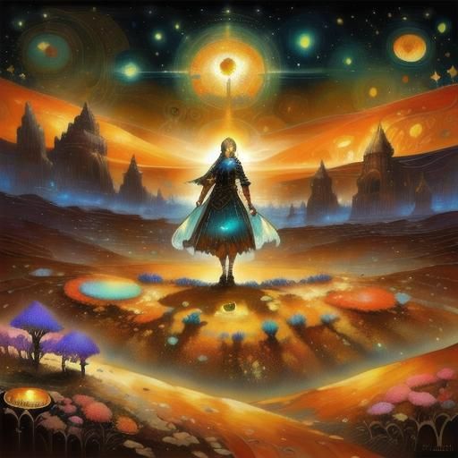 Desert Lady with Veils in Mosaic Glass Style