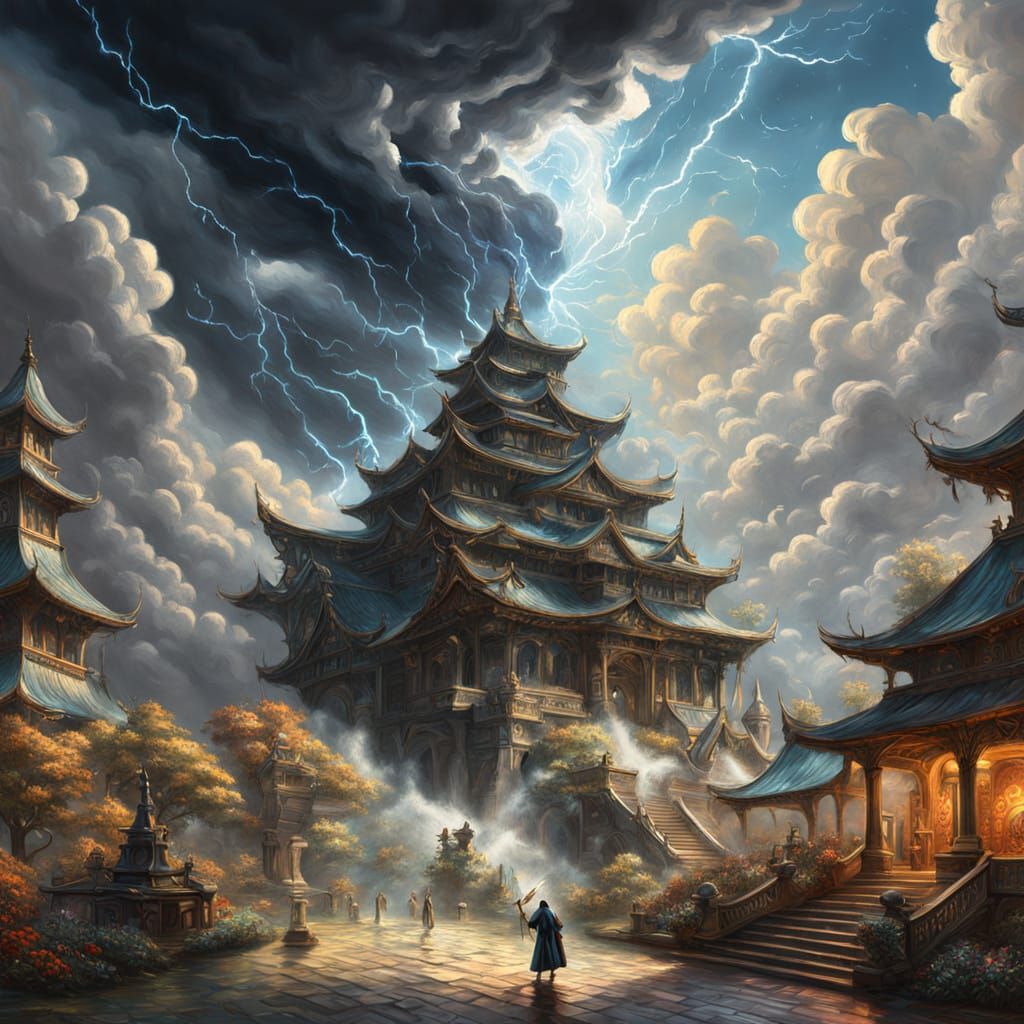 Sorcerer Controlling Weather as Expressionist Splash Art