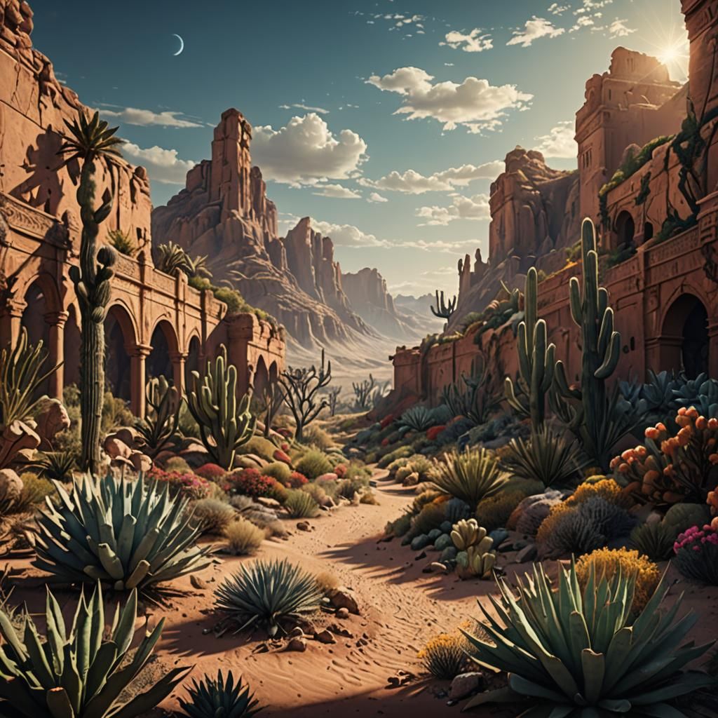 Epic Desert Garden with High Wall