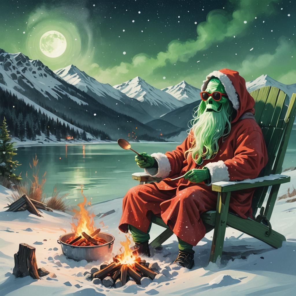 Ghost in Red Coat Camping in Snowy Mountains