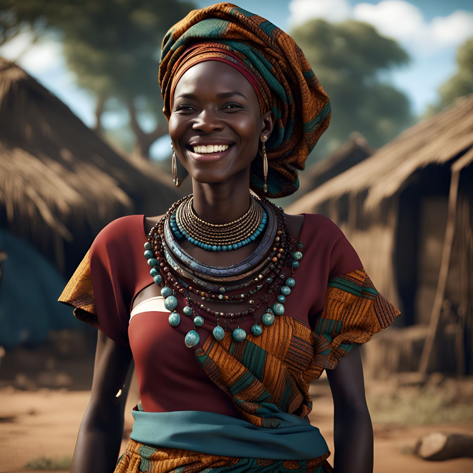 Smiling African Woman in Traditional Kitenge Attire