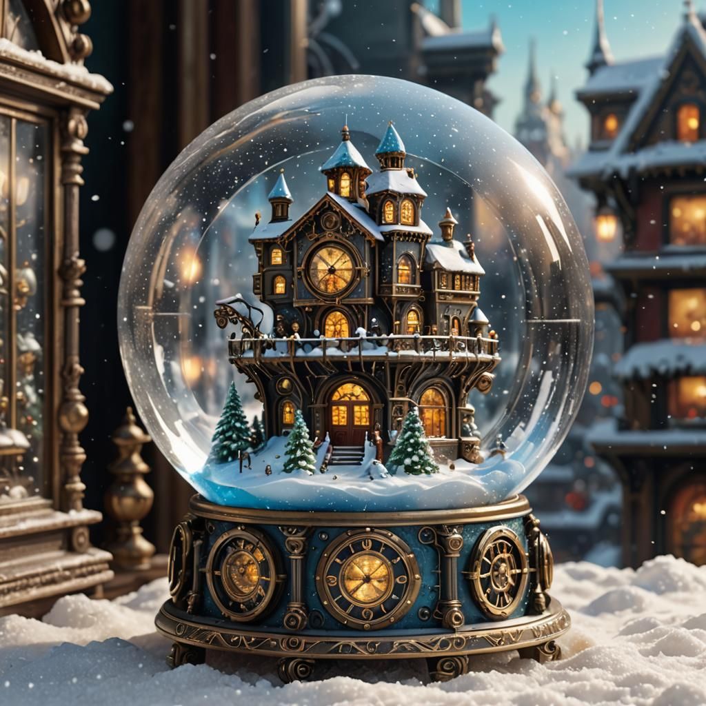 Steampunk Snow Globe: Hyperrealistic Concept Art