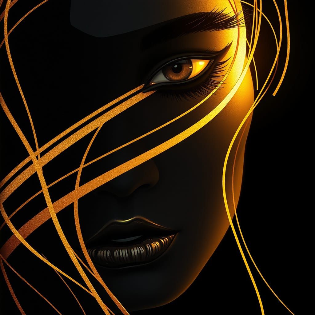 Golden Hedonist Portrait in Geometric Style