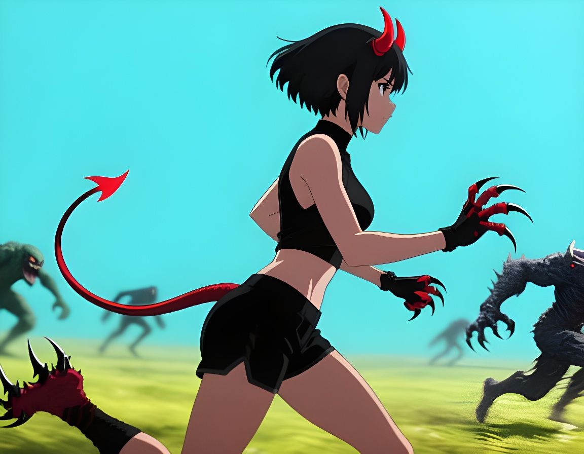 Anime Warrior Battles Monsters in Dark Forest