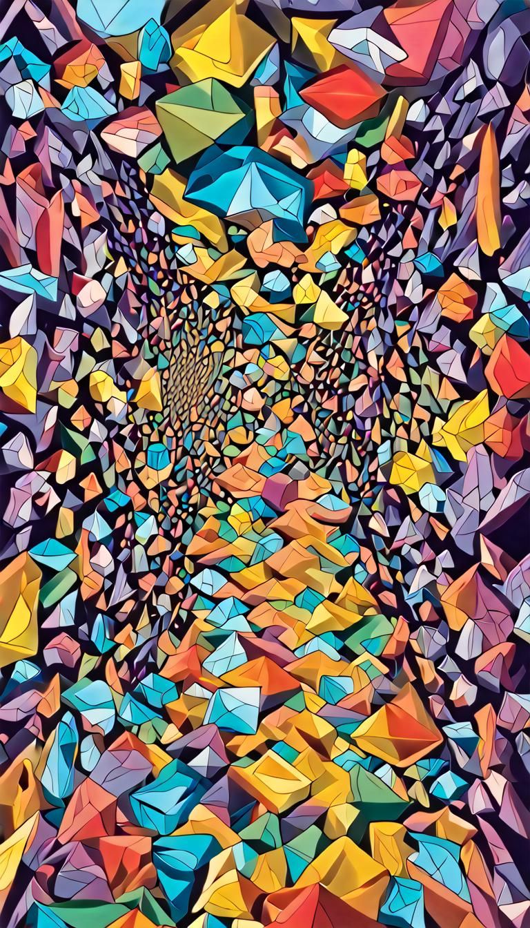 Mandala of M.C. Escher's Surrealism in Neon Prismatic Colors