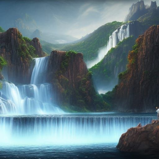 Majestic Waterfall Fantasy Concept Art in 8K