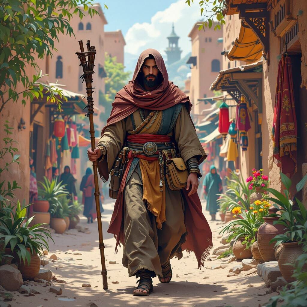 Middle Eastern Monk's Journey in Fantasy Concept Art