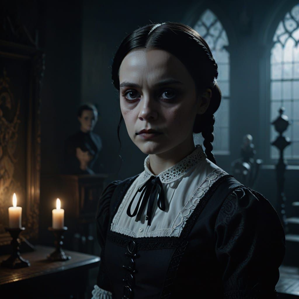 Wednesday Addams in Dark Mansion, Tim Burton Style