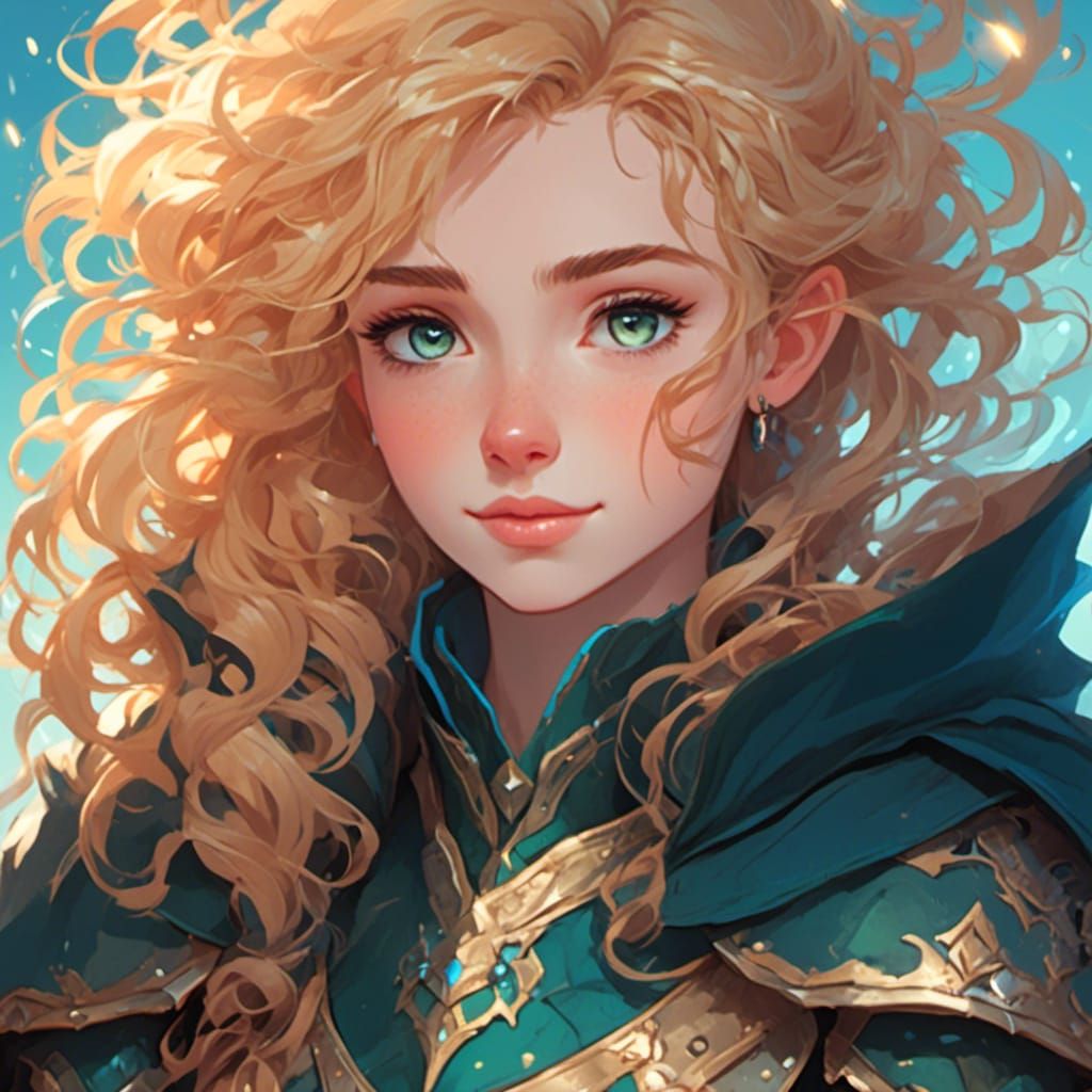 Anime Half-Elf Portrait with Golden Hair and Blue Eyes