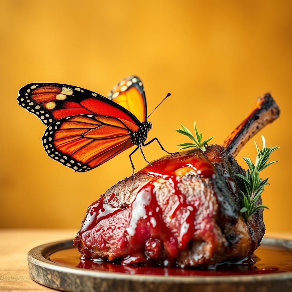 Majestic Monarch Butterfly Adorns Slow-Roasted Prime Rib