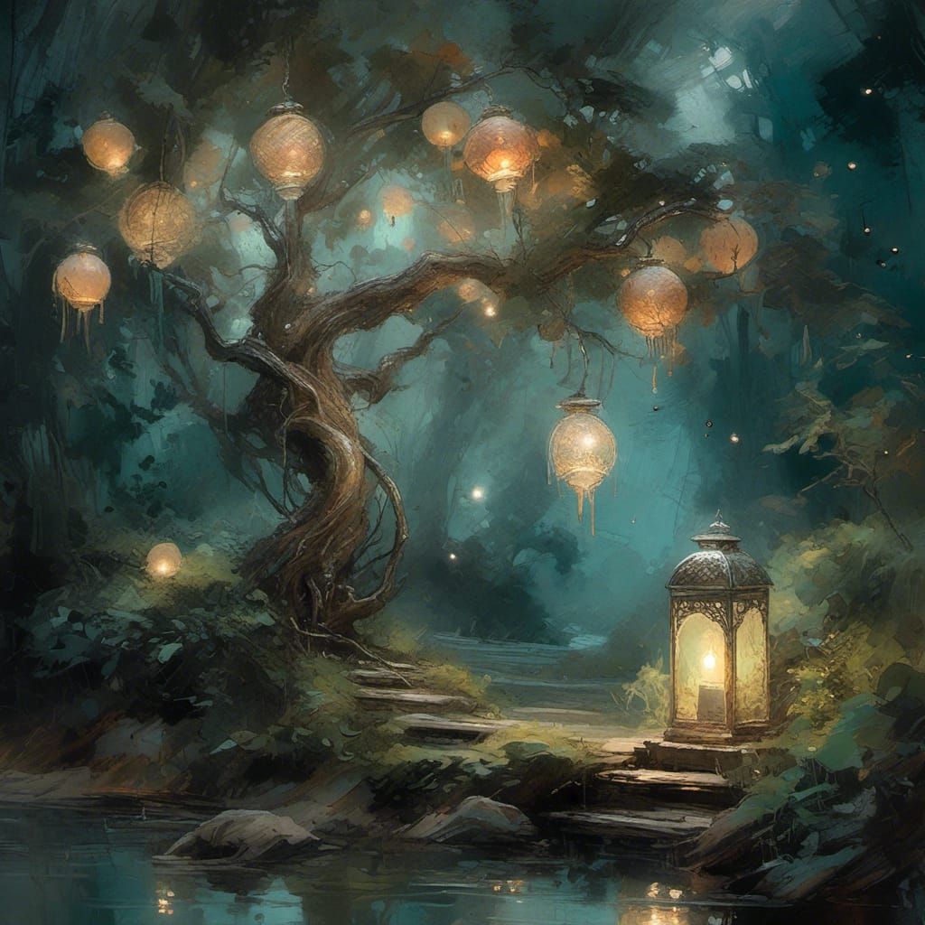 Enchanted Garden Lantern in Dreamlike Style